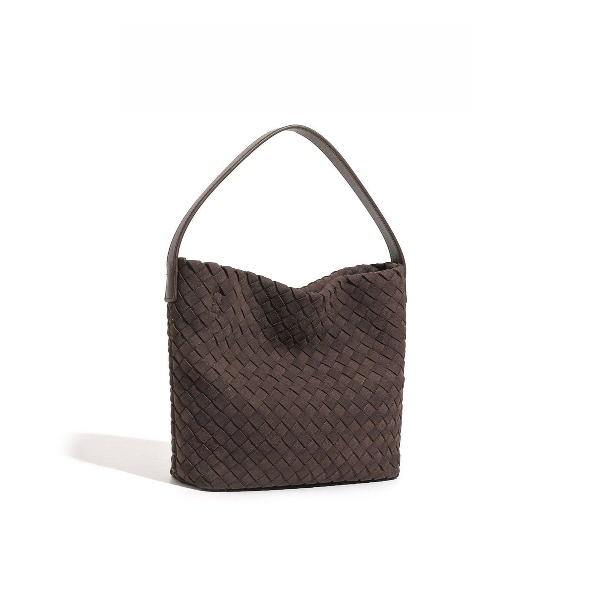Woven Suede Shoulder Tote Bag - coffee