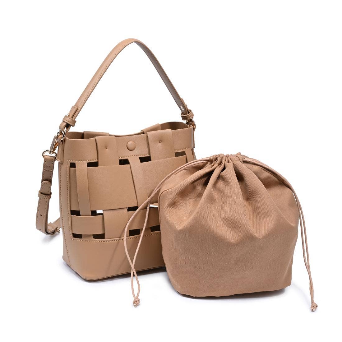 Woven-panel bucket bag - natural