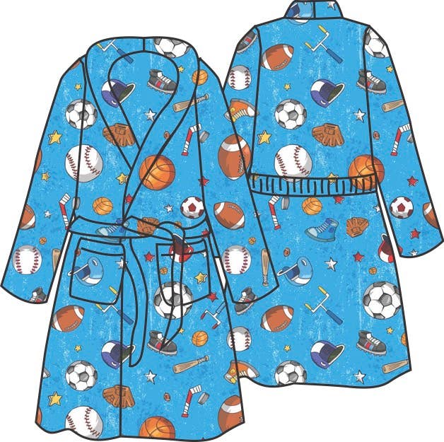 Boys Blue Sports Print Robe