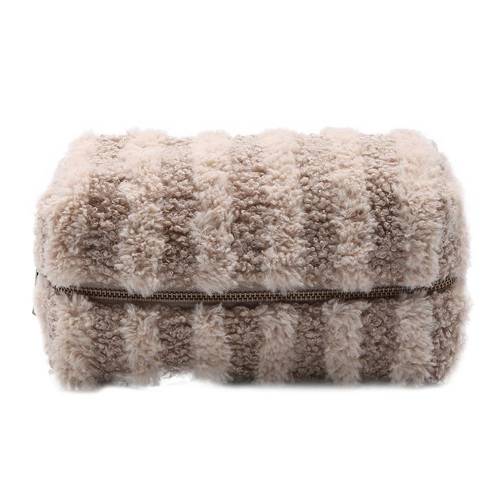 Stripe Sherpa Pouch Bag - khaki