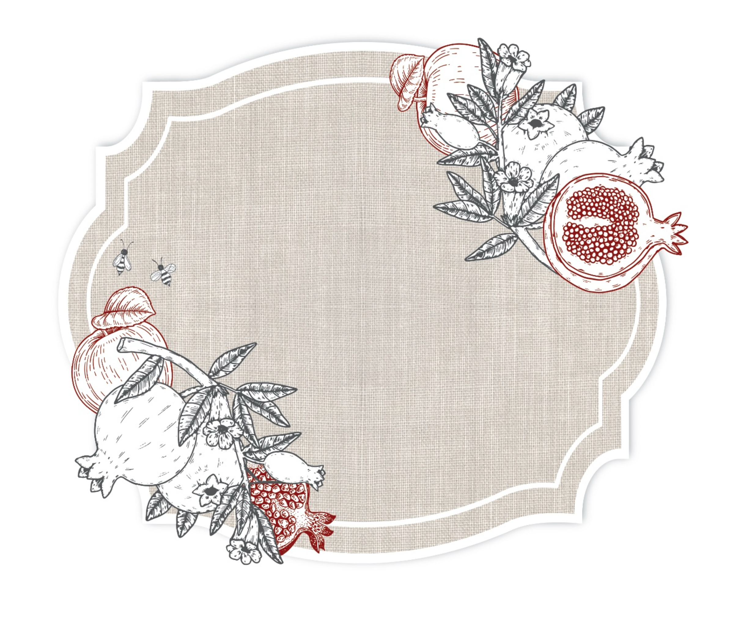 BURLAP POM AND APPLES PLACEMATS SET OF 12