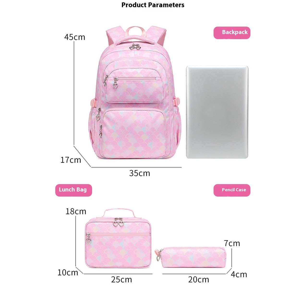SCHOOLbag 3 PIECE SET - pink mermaid