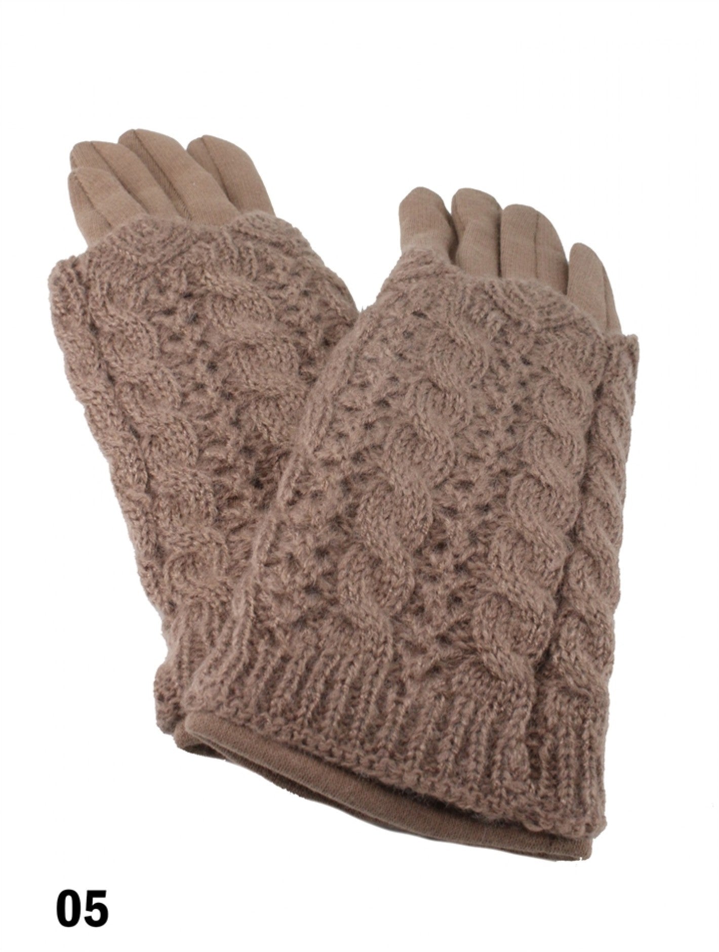 Double Layered Cable Knit Touch Screen Glove - Brown