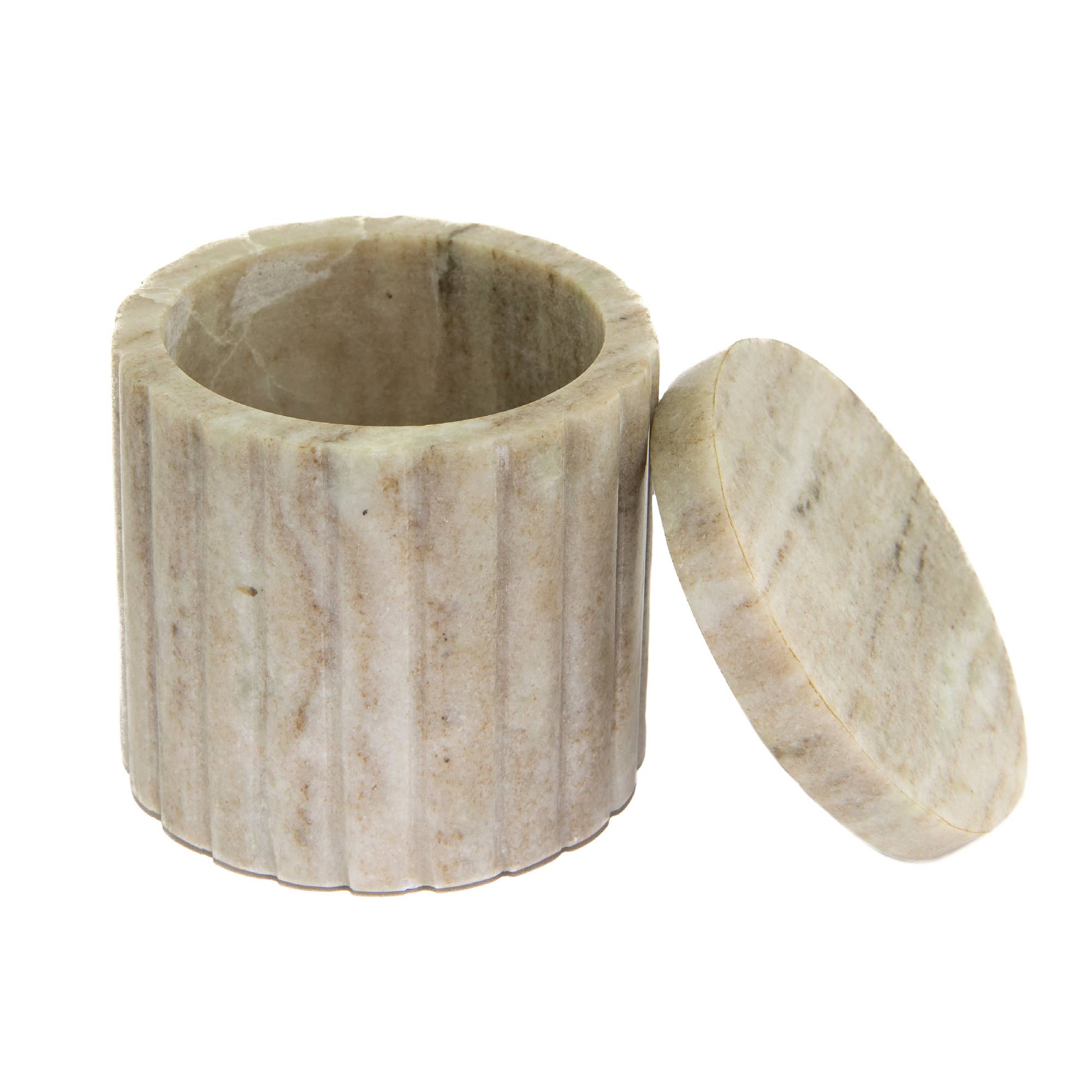 Beige ribbed Marble Canister