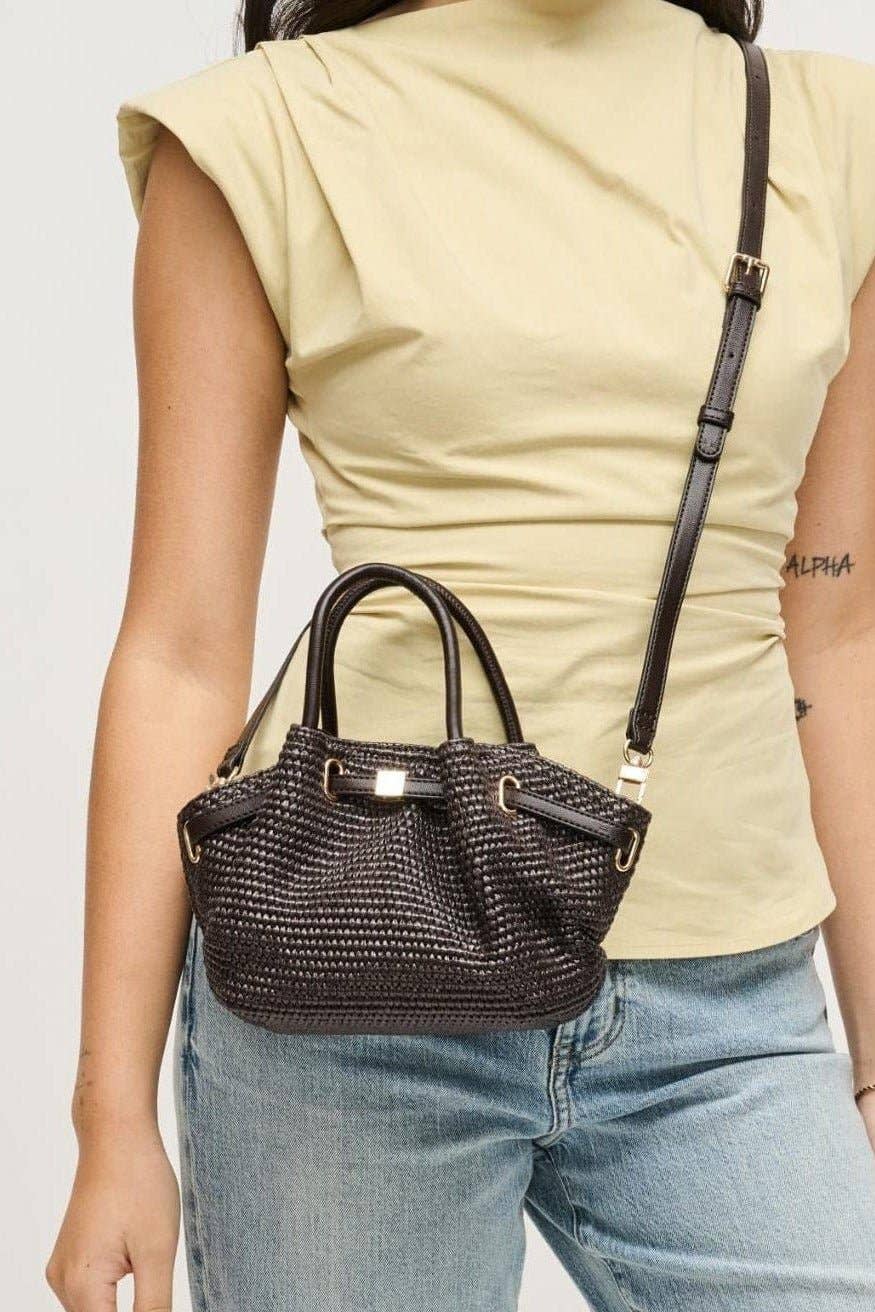 Mini straw Crossbody Bag - chocolate