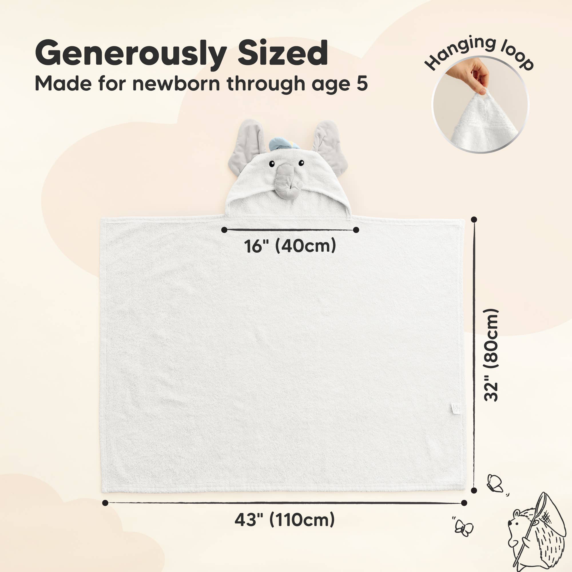 PERSONALIZED TERRY BABY HOODED TOWELS - Elephant