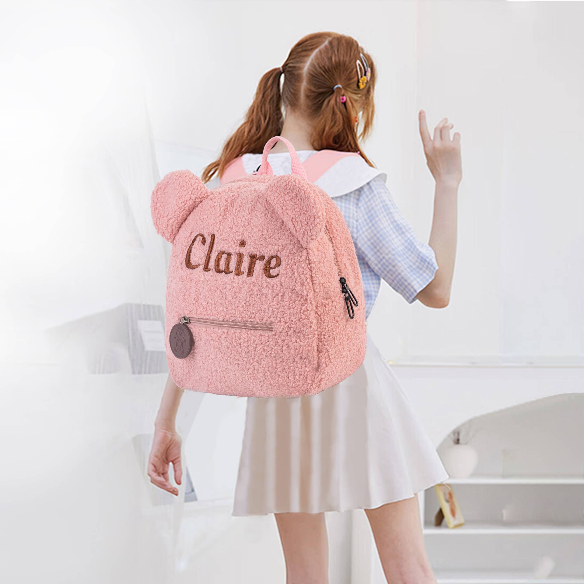 Personalized plush Backpack for Kids - pink