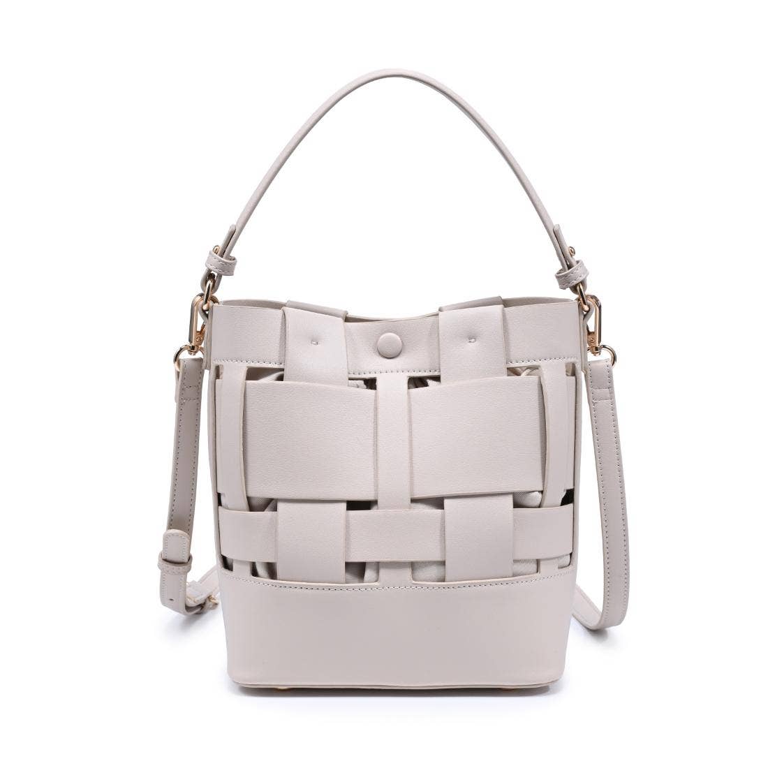 Woven-panel bucket bag - ivory