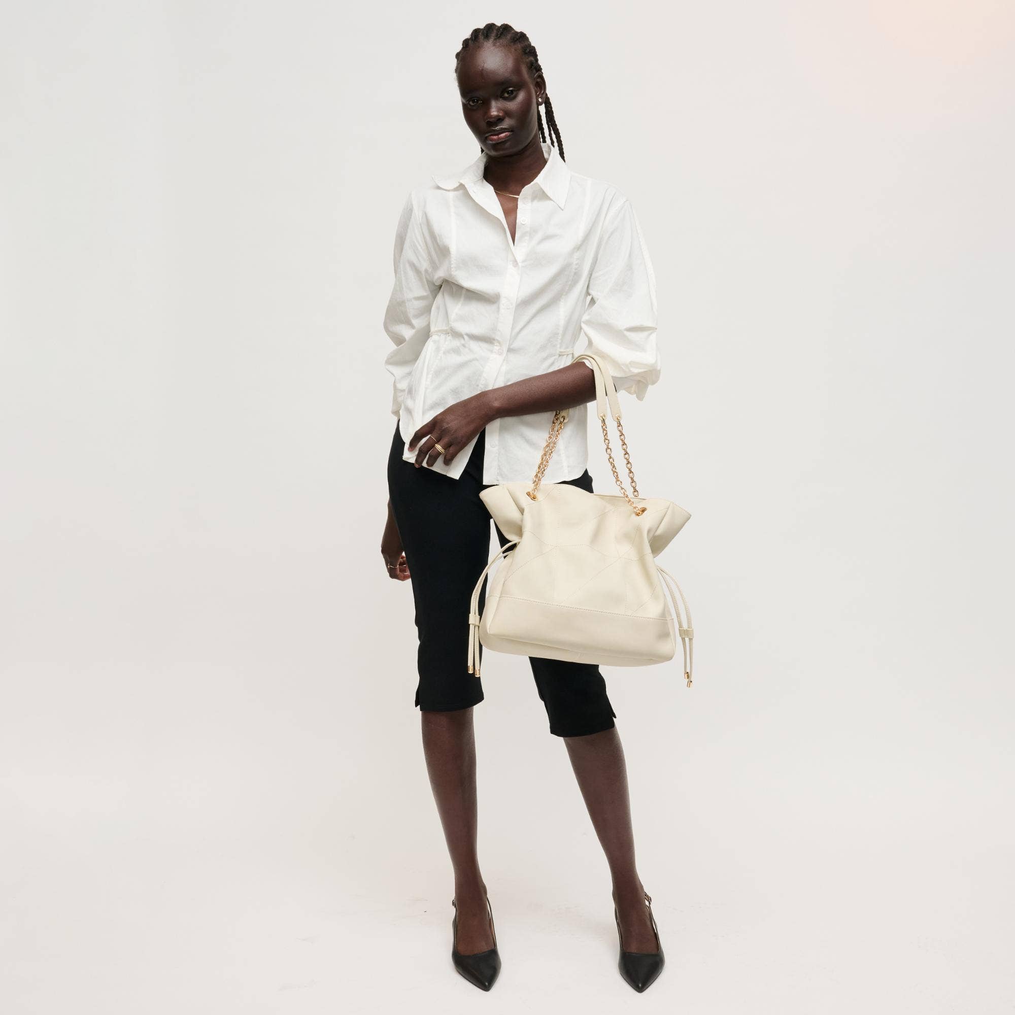 Sac cabas matelassé à ceinture - ivoire