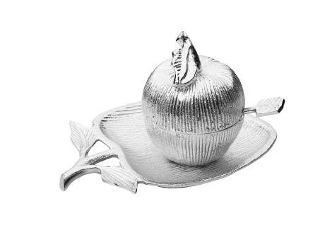 Silver Apple Shaped Dish with Removable Honey Jar