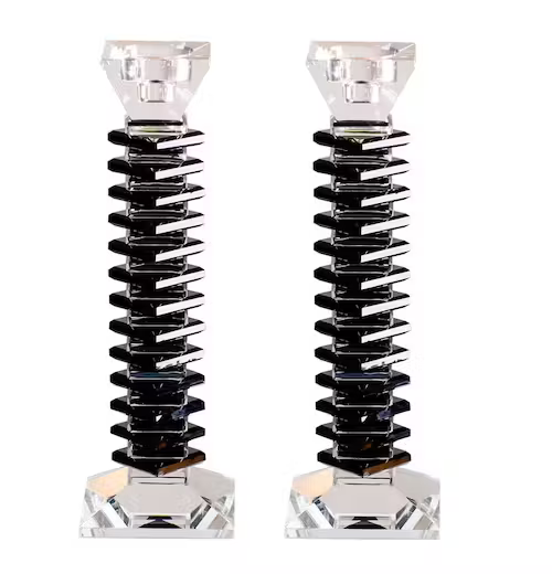 Stacked Design Crystal Candlesticks Set - Black