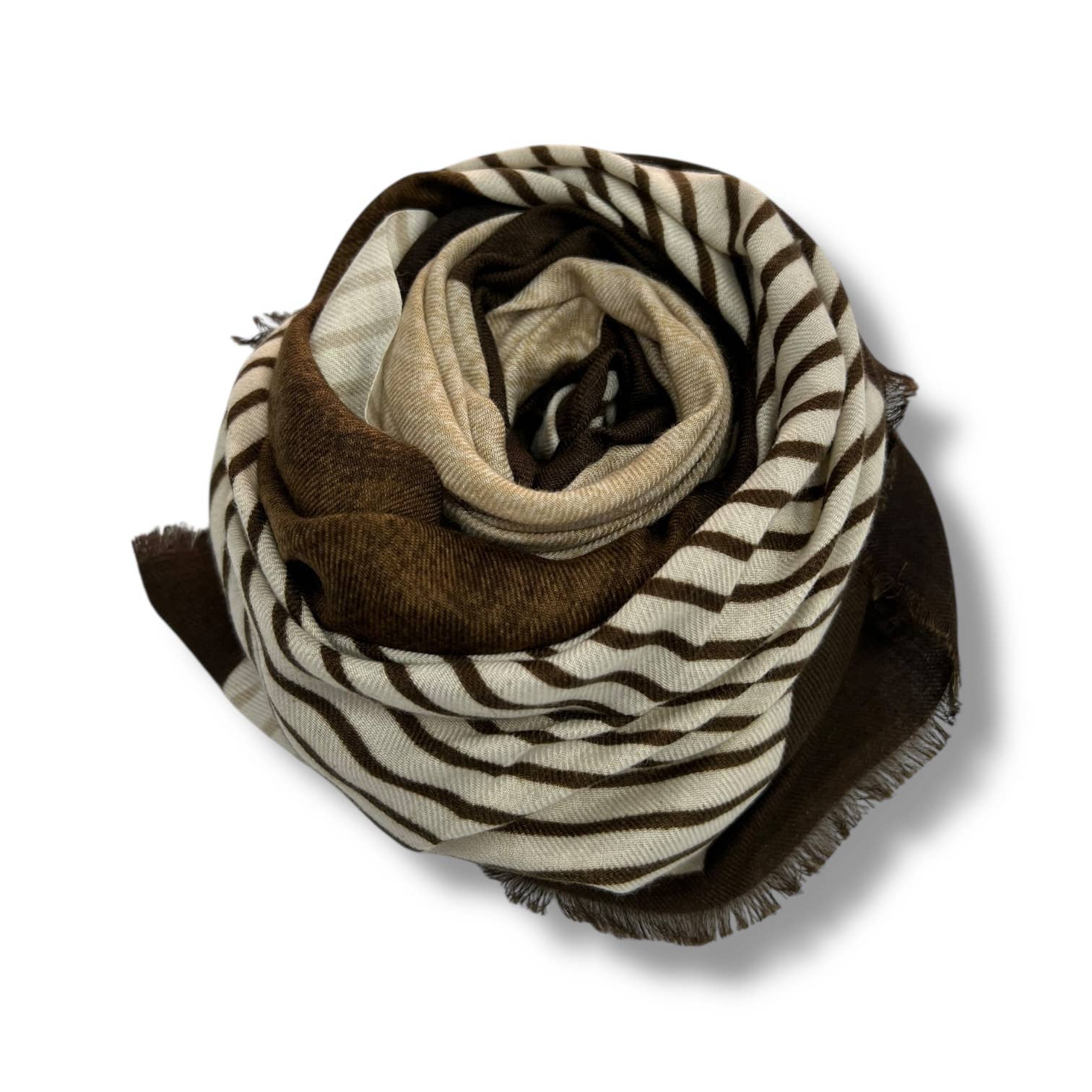 Monochrome Stripe Wool Blend Scarf - brown