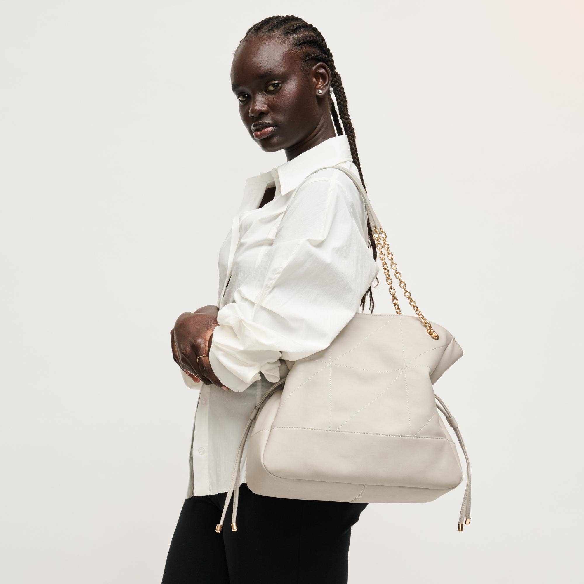 Sac cabas matelassé à ceinture - ivoire