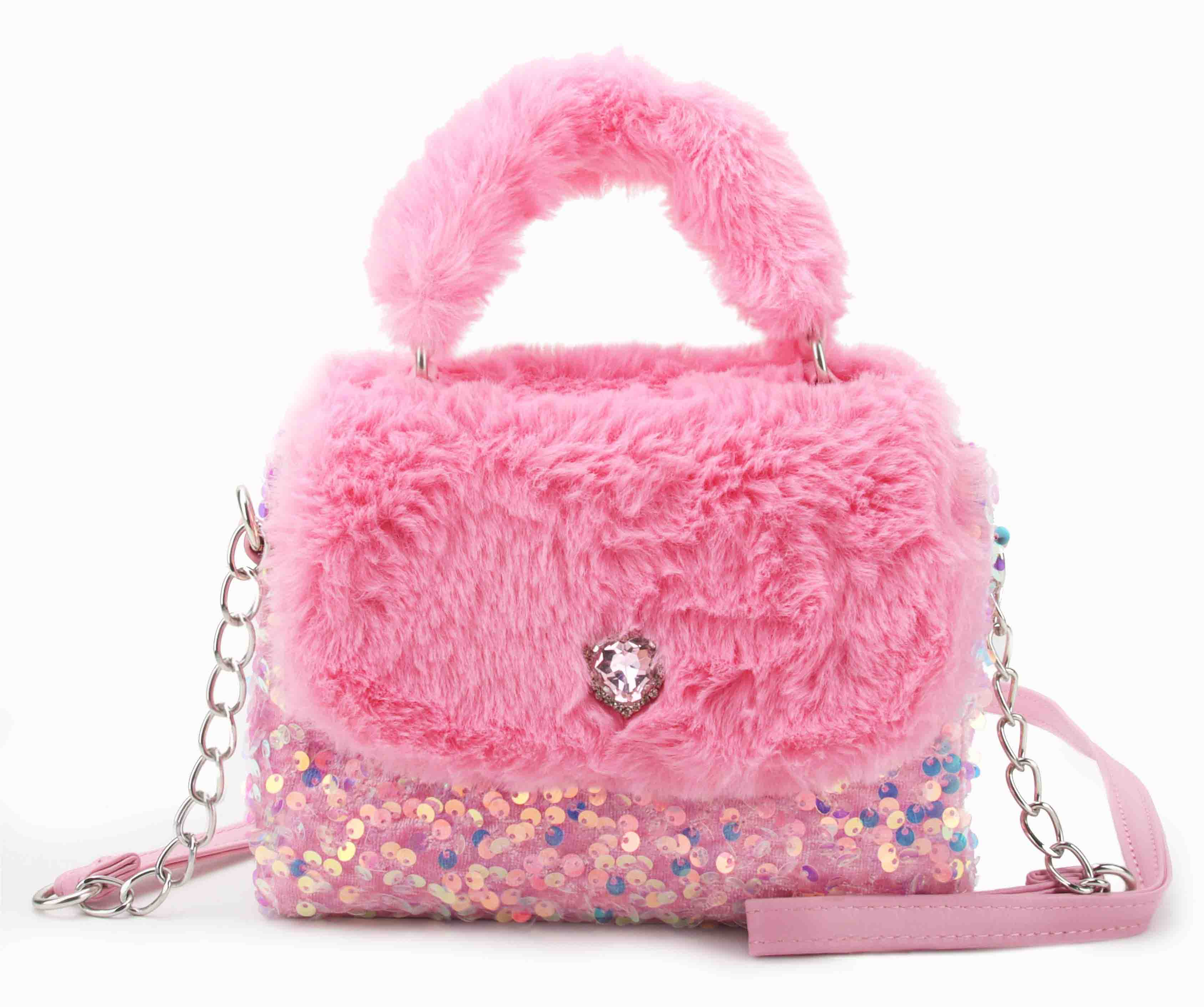 Sherpa & Sequins Flap Mini Crossbody Bag
