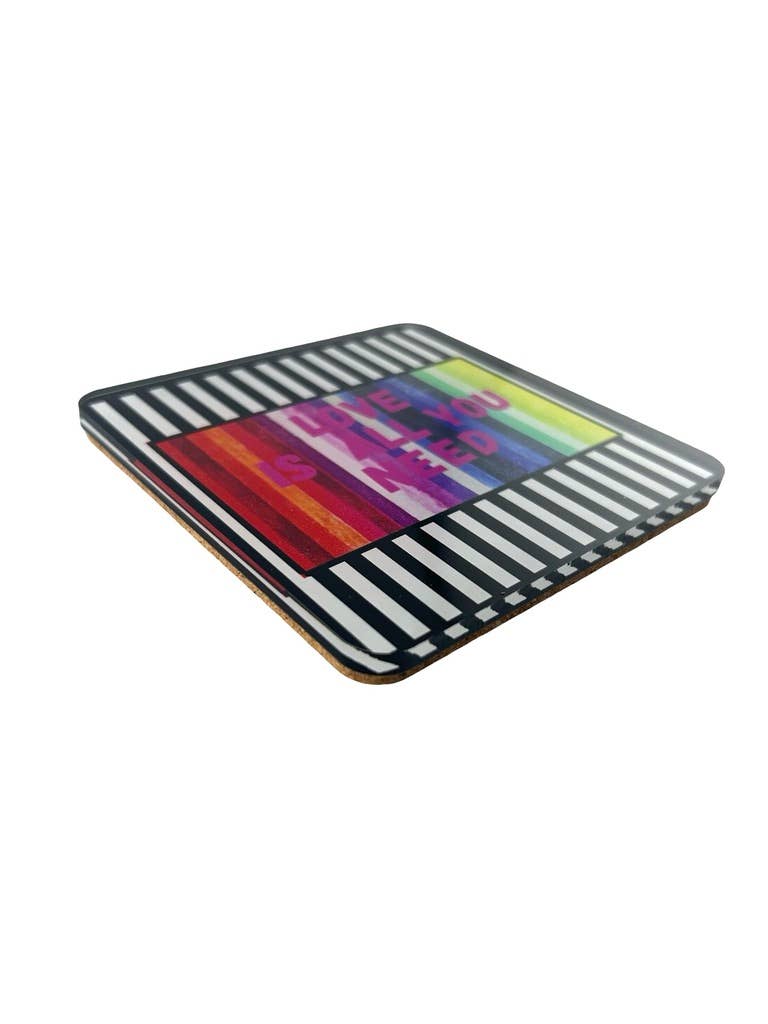 Set of 4 acrylic coasters in holder, Love is All You Need