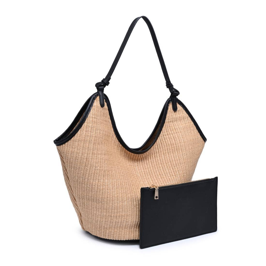 Sac cabas en paille avec bandoulière nouée