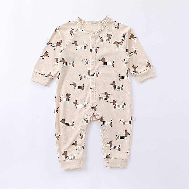 Dog Print Crew Neck Single Breasted Romper