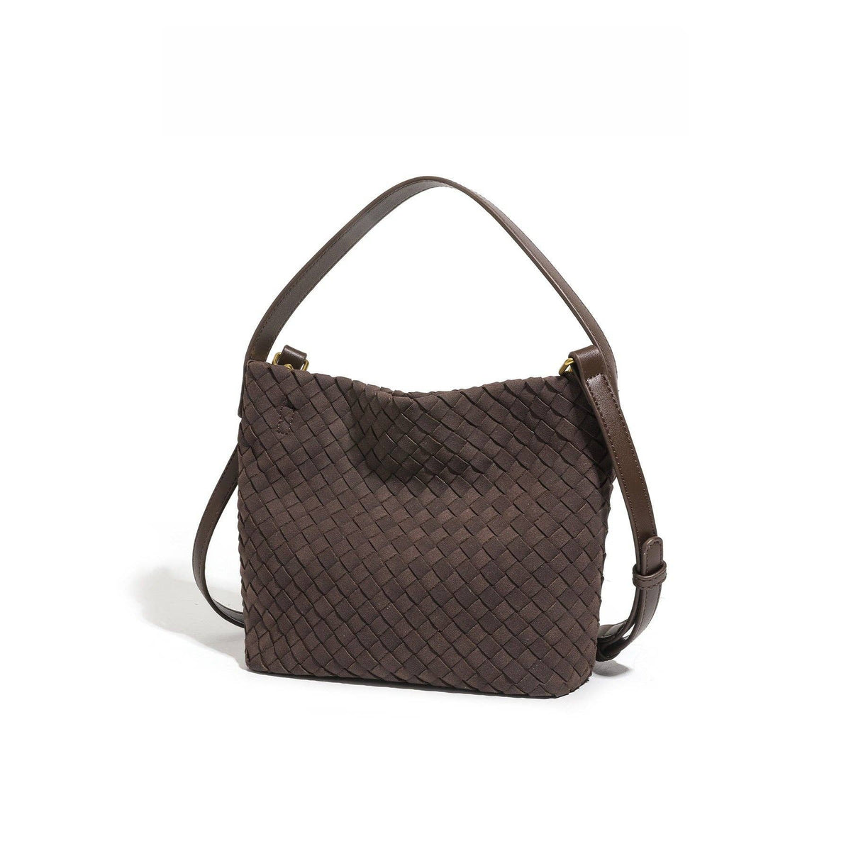 Woven Suede Shoulder Tote Bag - coffee