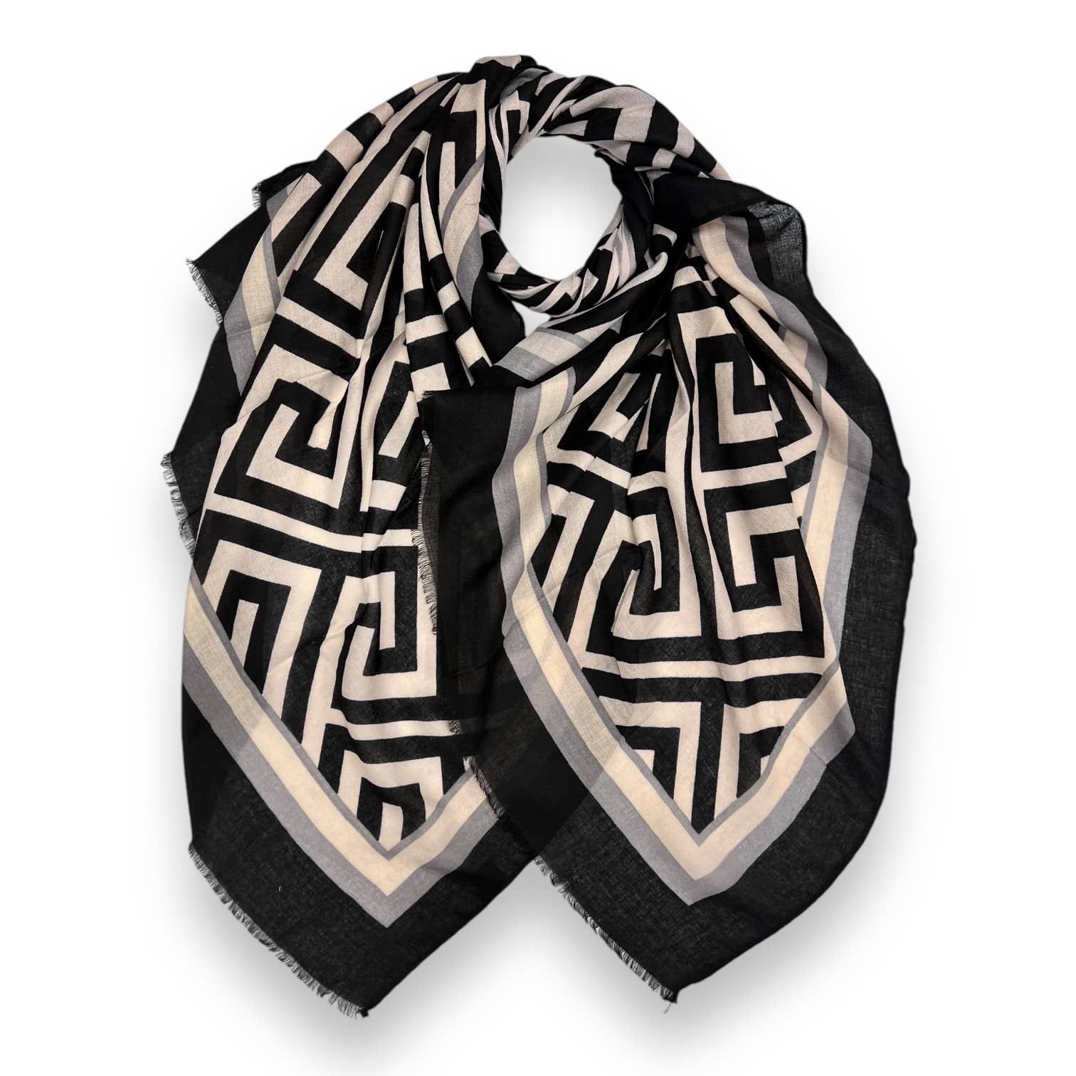 Classic big maze print scarf with fringes