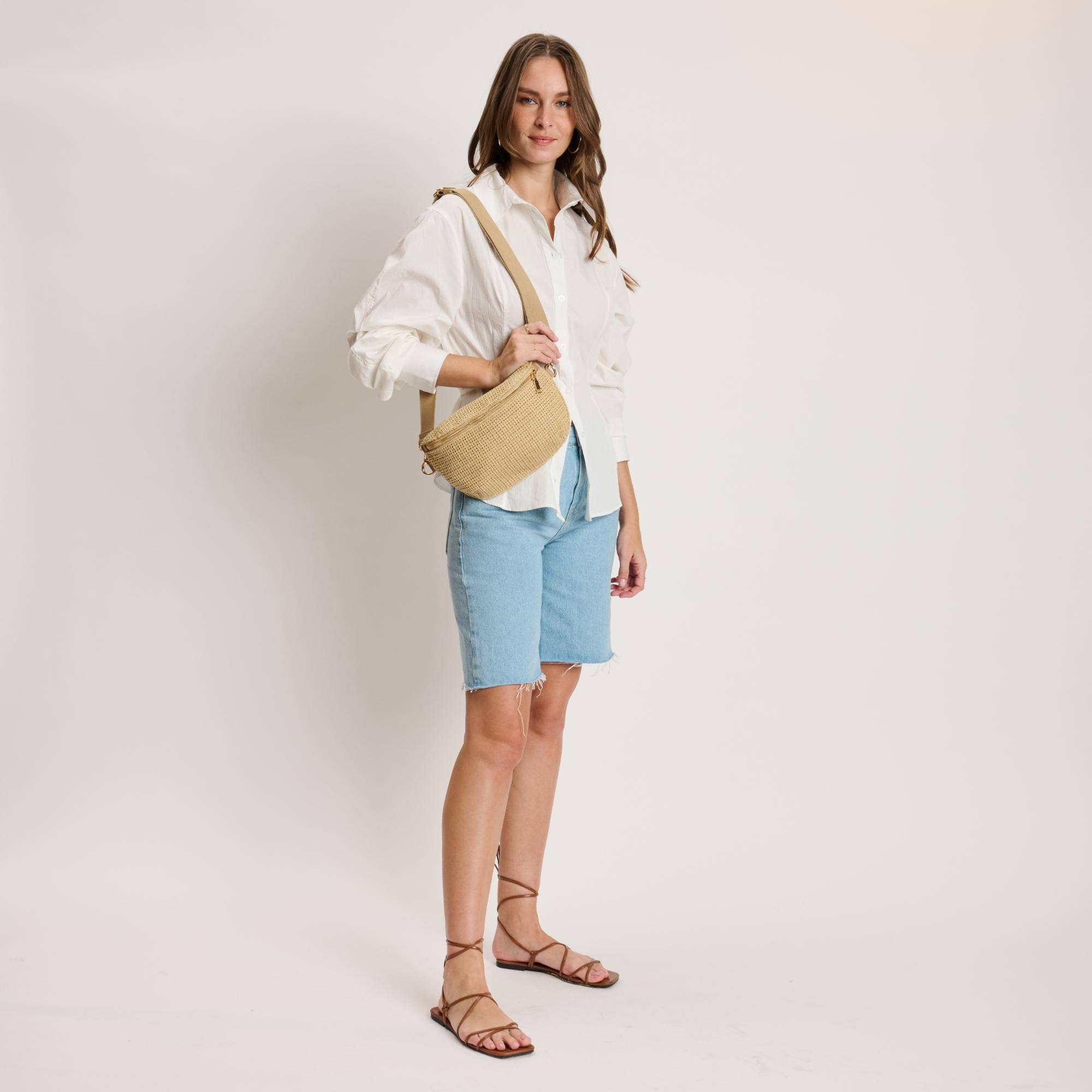 Grand sac banane tissé à carreaux
