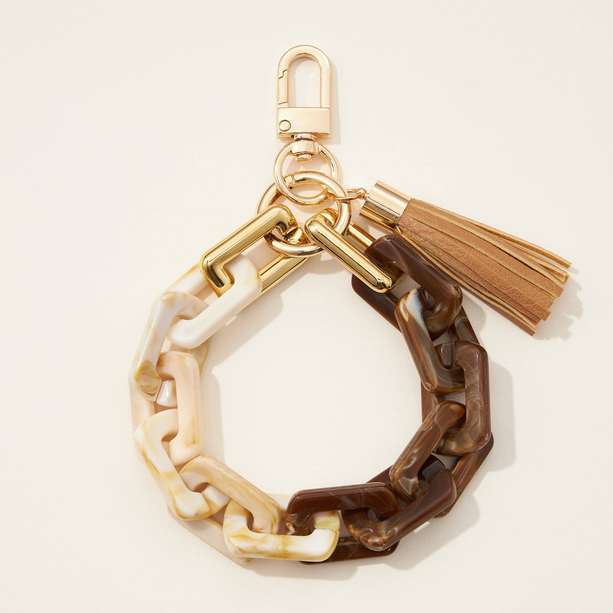 Two Tone Mixed Resin Chain Keychains with Tassel: Brown