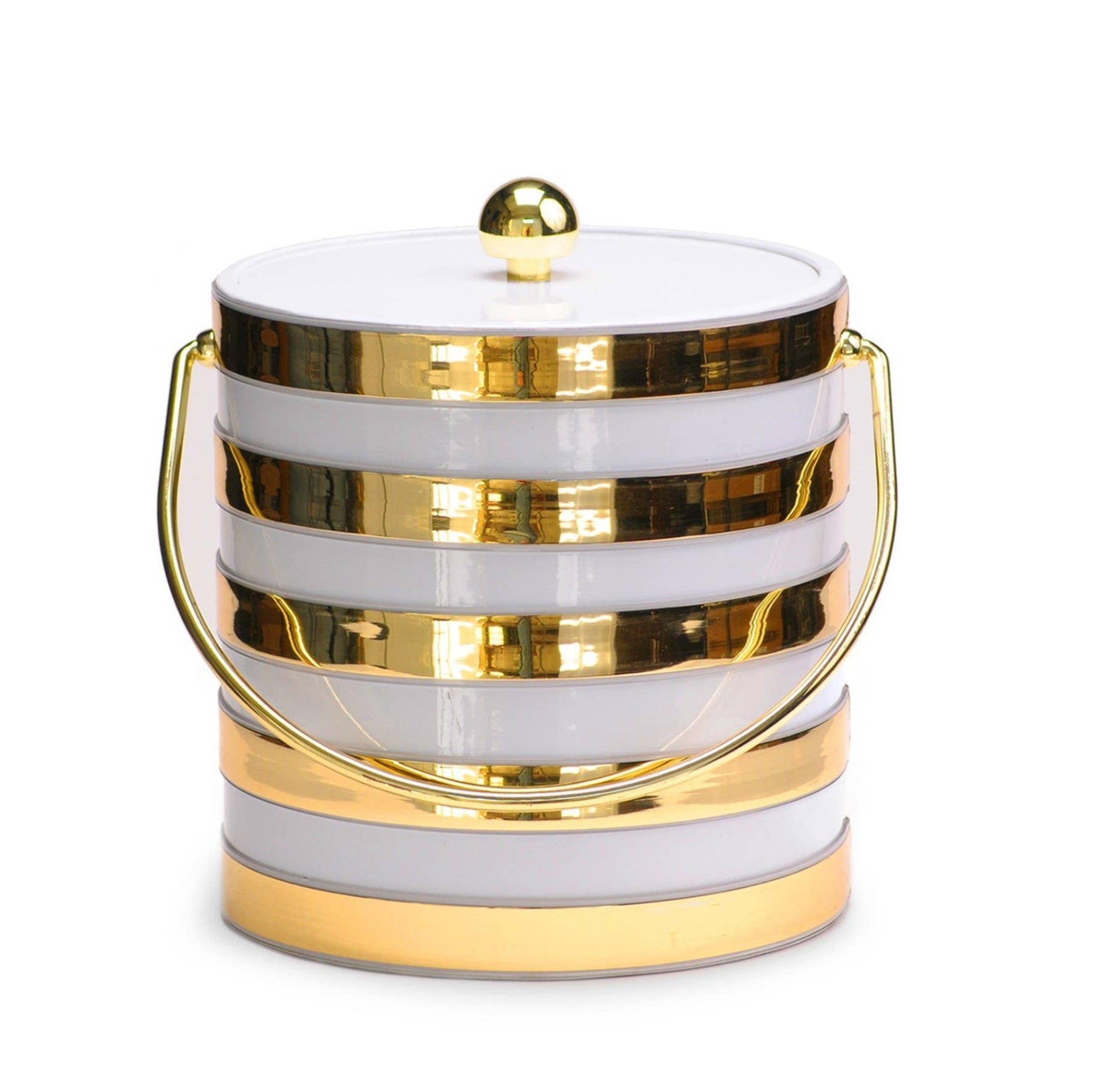 White and gold band 3 Qt. Ice Bucket