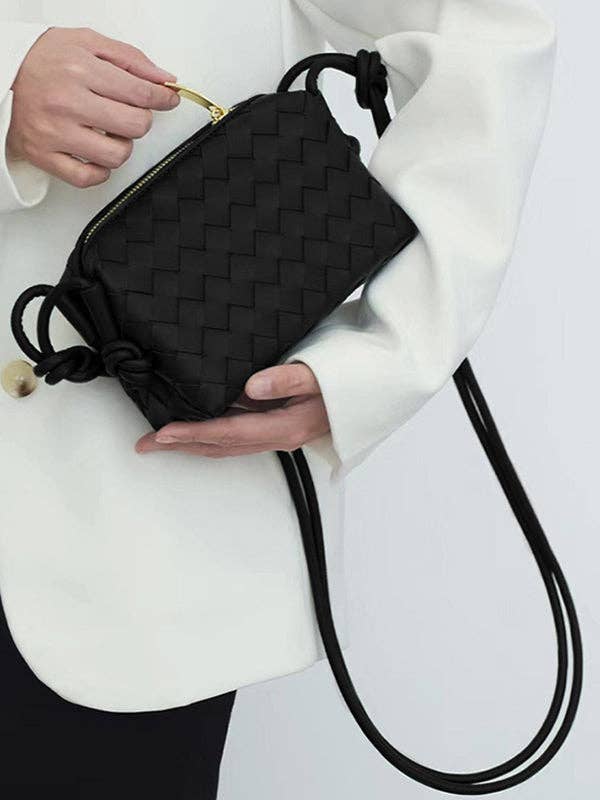 Woven Zipper Crossbody Bag - black