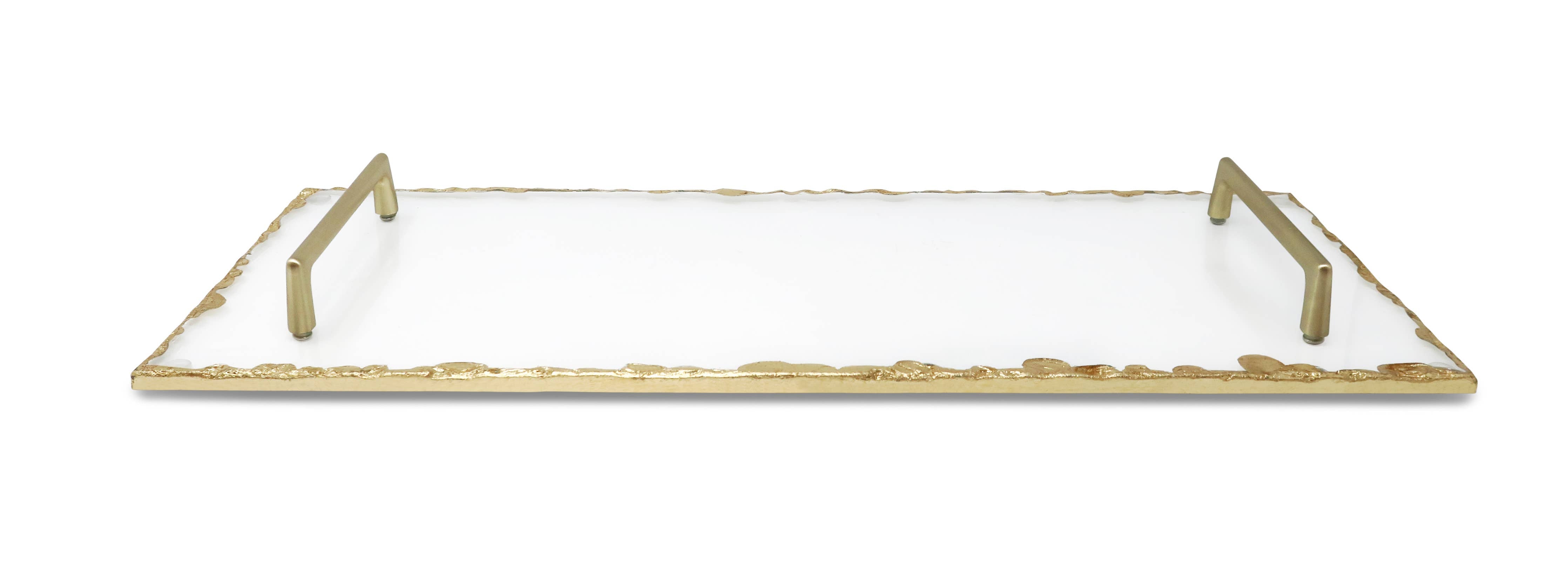 Large Glass Tray with Gold Rim and Handles