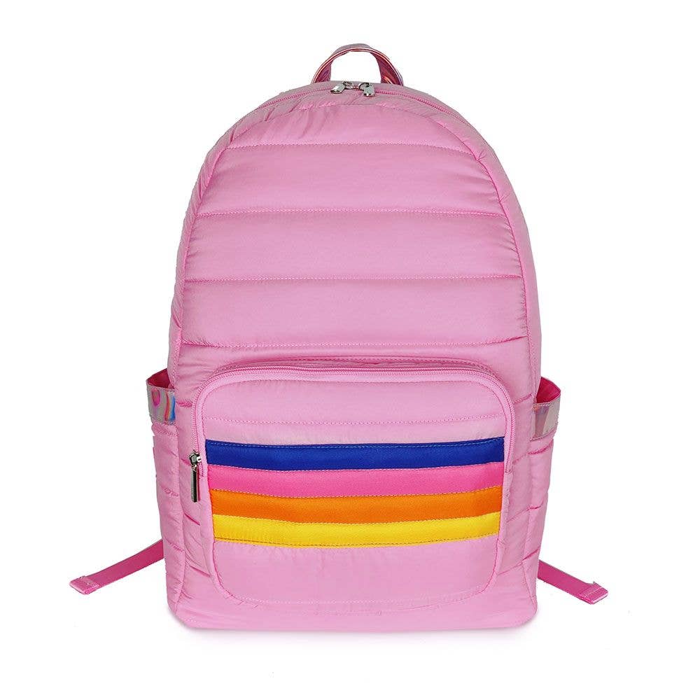 Pink Retro Stripes Puffer Backpack