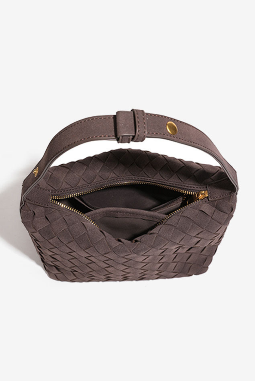 Woven vegan Suede Hobo Bag - espresso