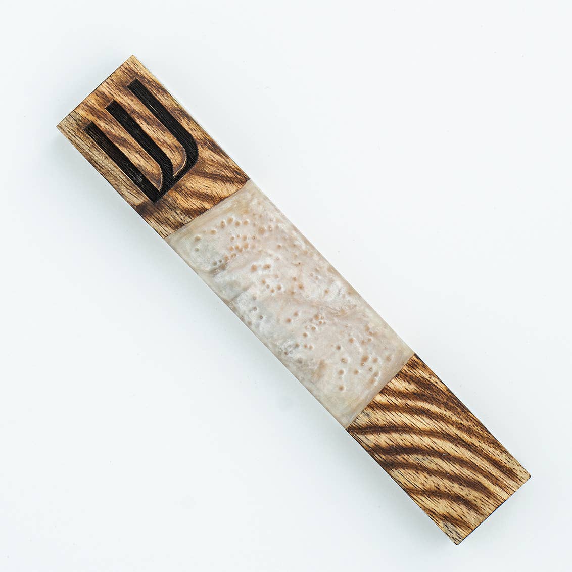Wood and white Resin Mezuzah