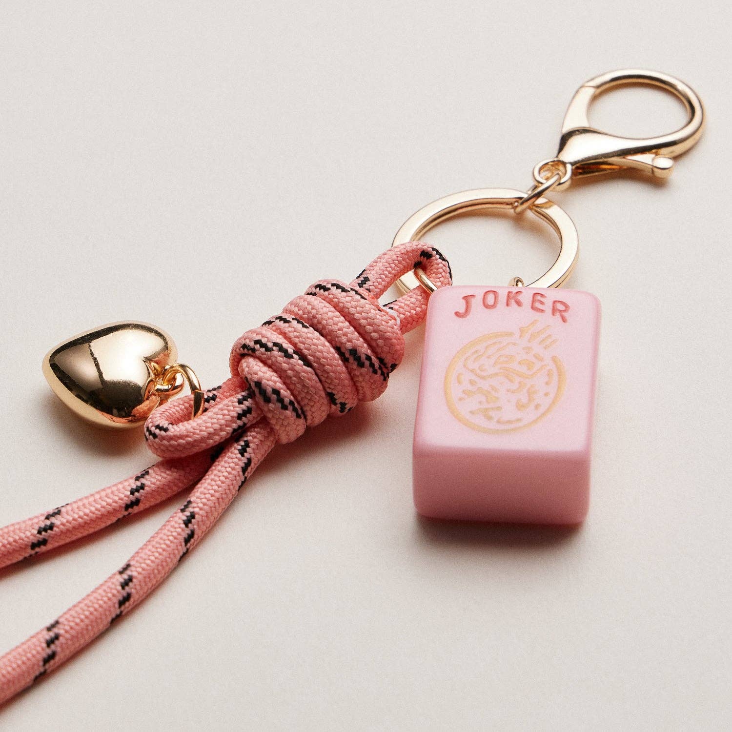 Mahjong Keychain Heart Charm & Rope