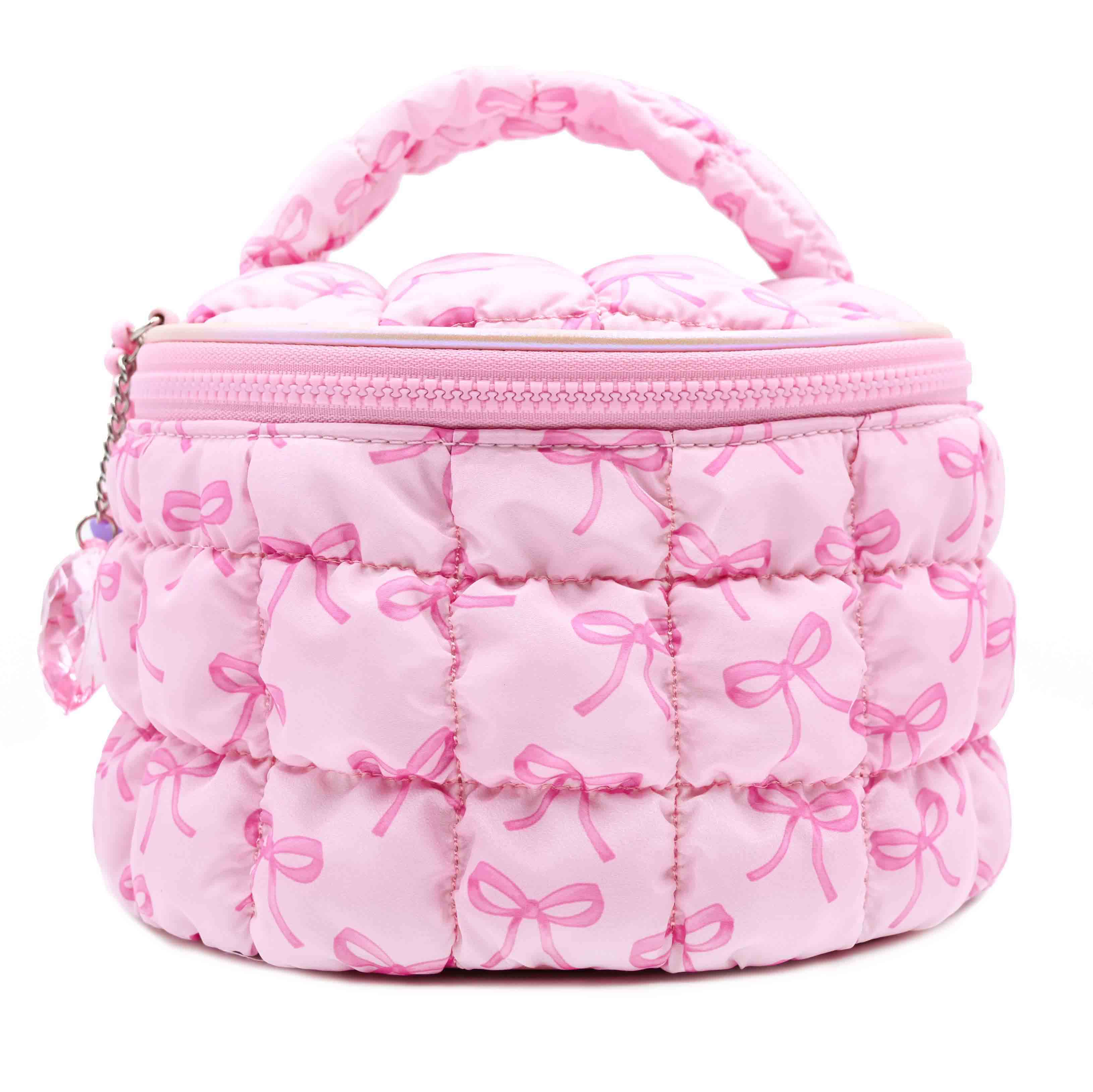 Bow Print Quilted Scrunchies Round Glam Bag