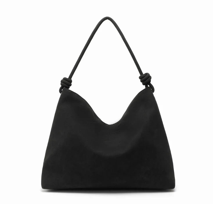Vegan Suede Hobo Bag - Black
