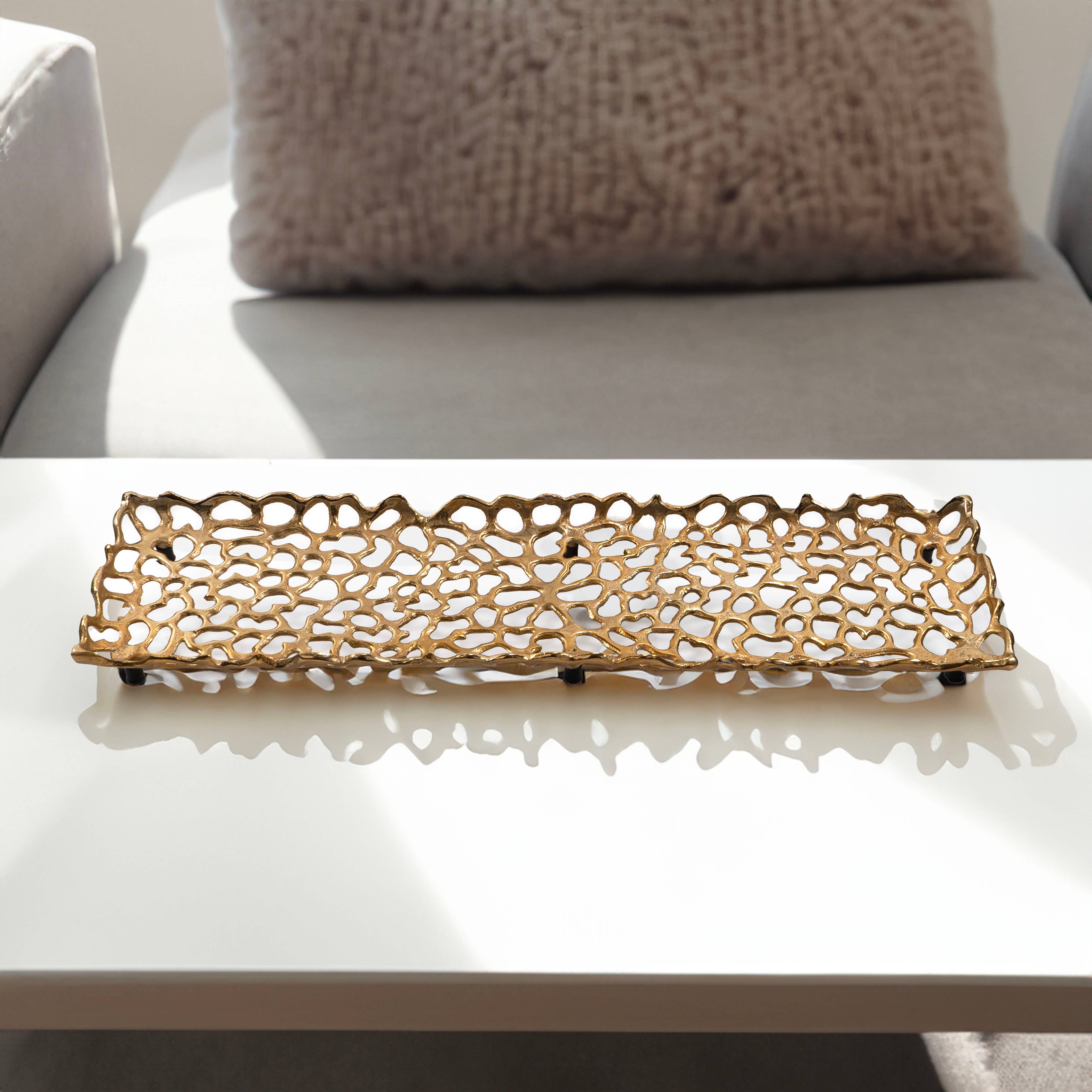 Large gold rectangular decorative tray
