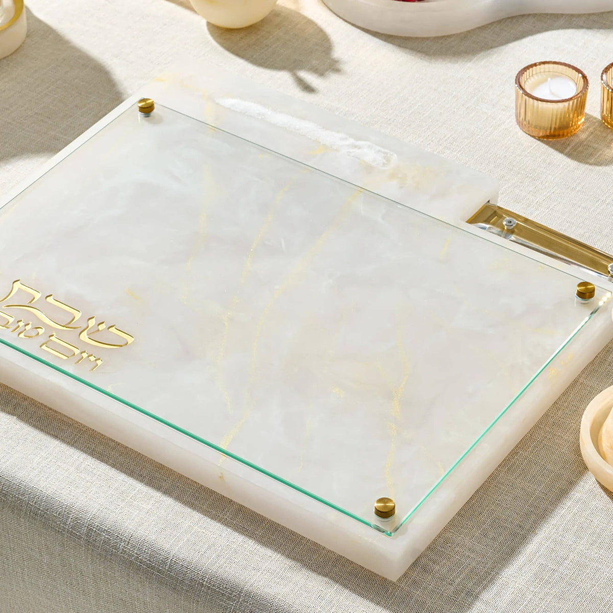 Gold Resin Challah Board with Knife Slot