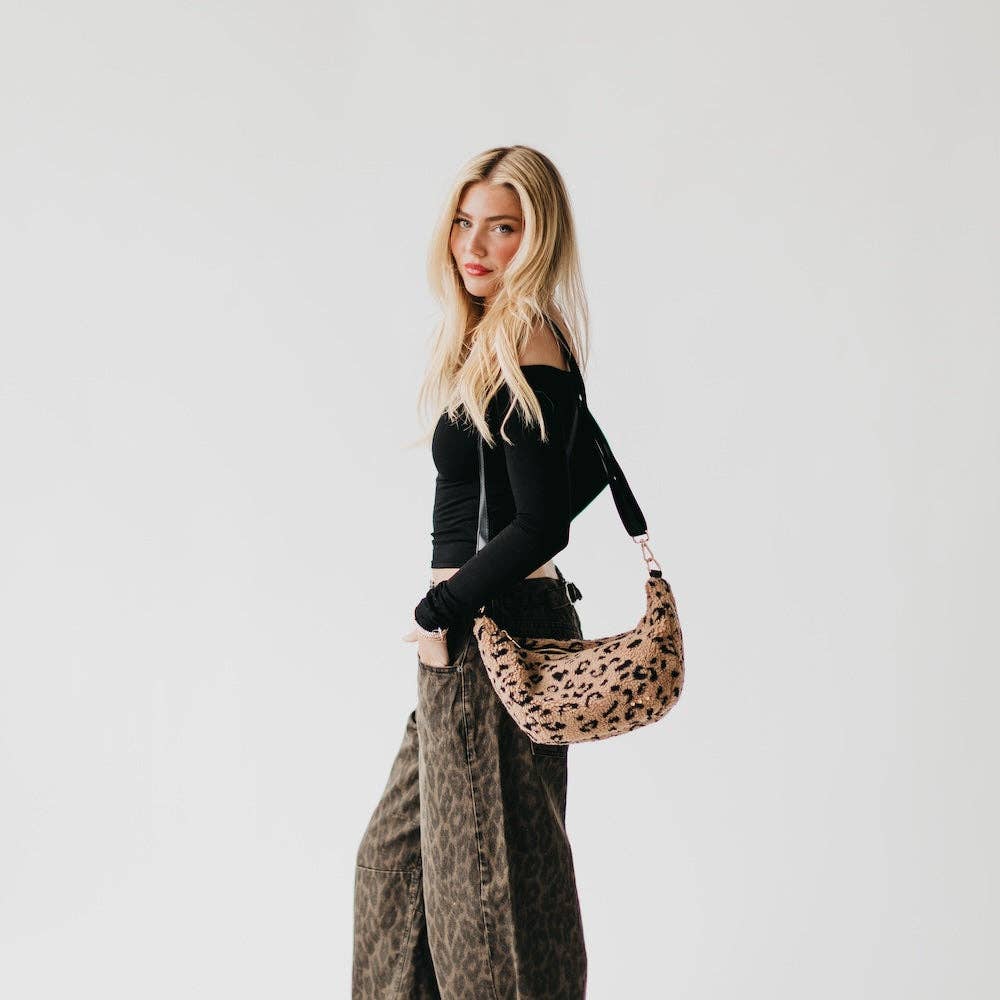 Leopard Sherpa Crossbody Bag