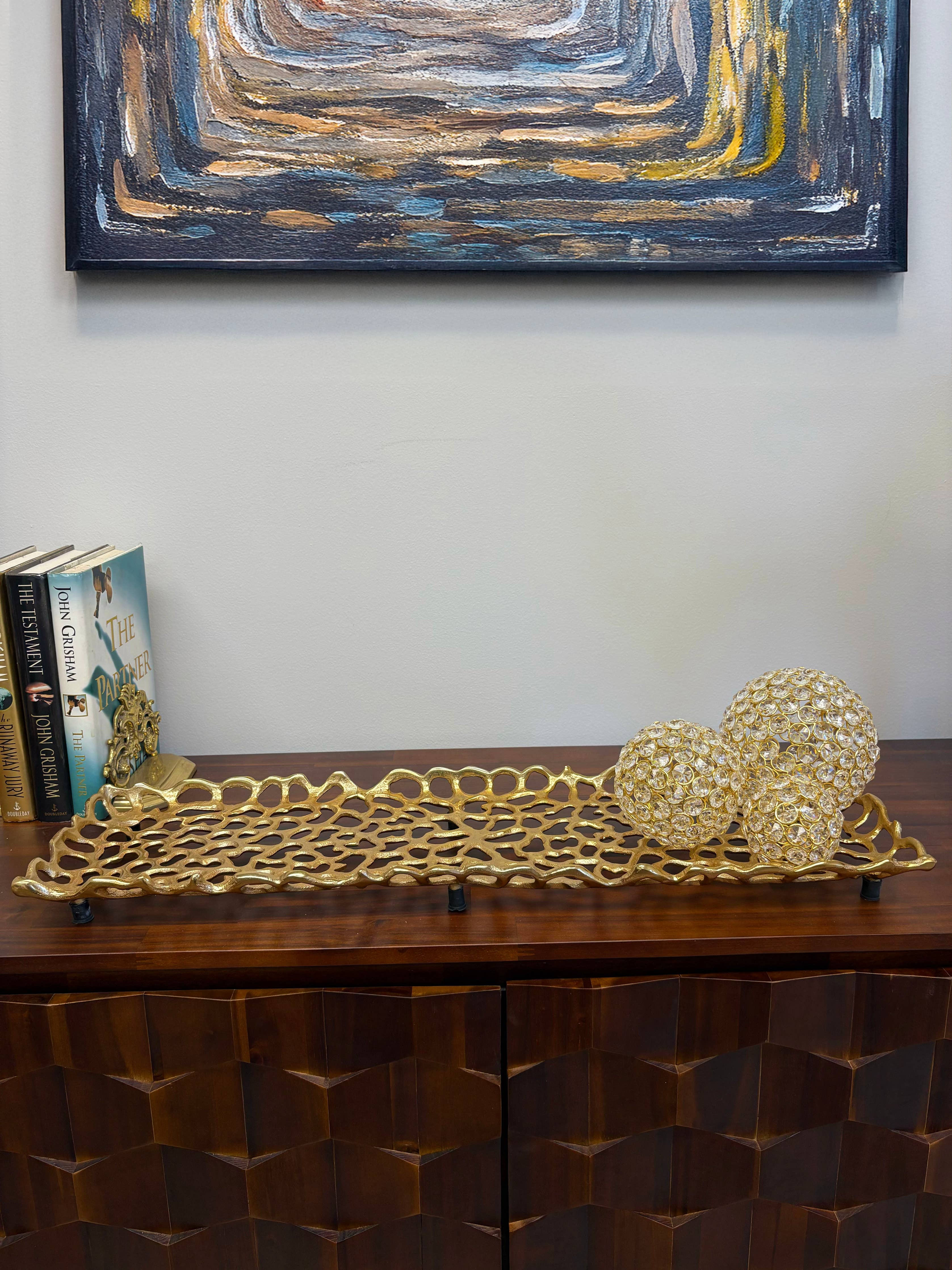 Large gold rectangular decorative tray