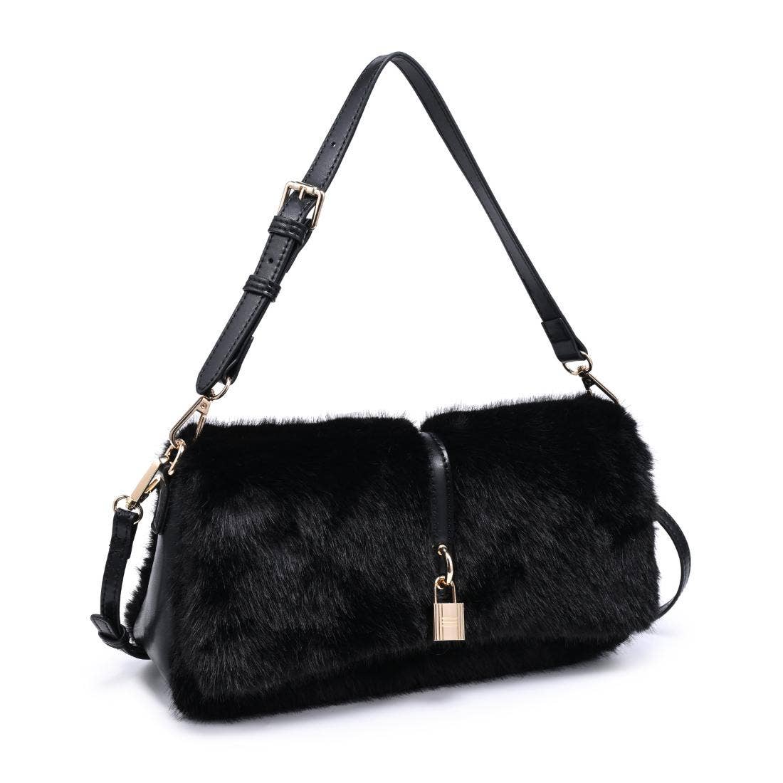 Plush baguette Shoulder Bag - black