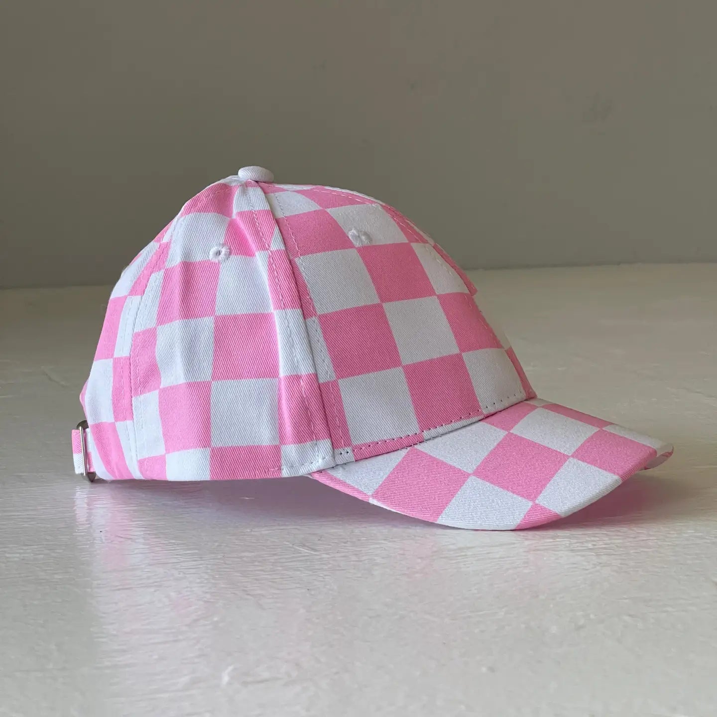 Casquette de baseball pour enfant, motif damier rose