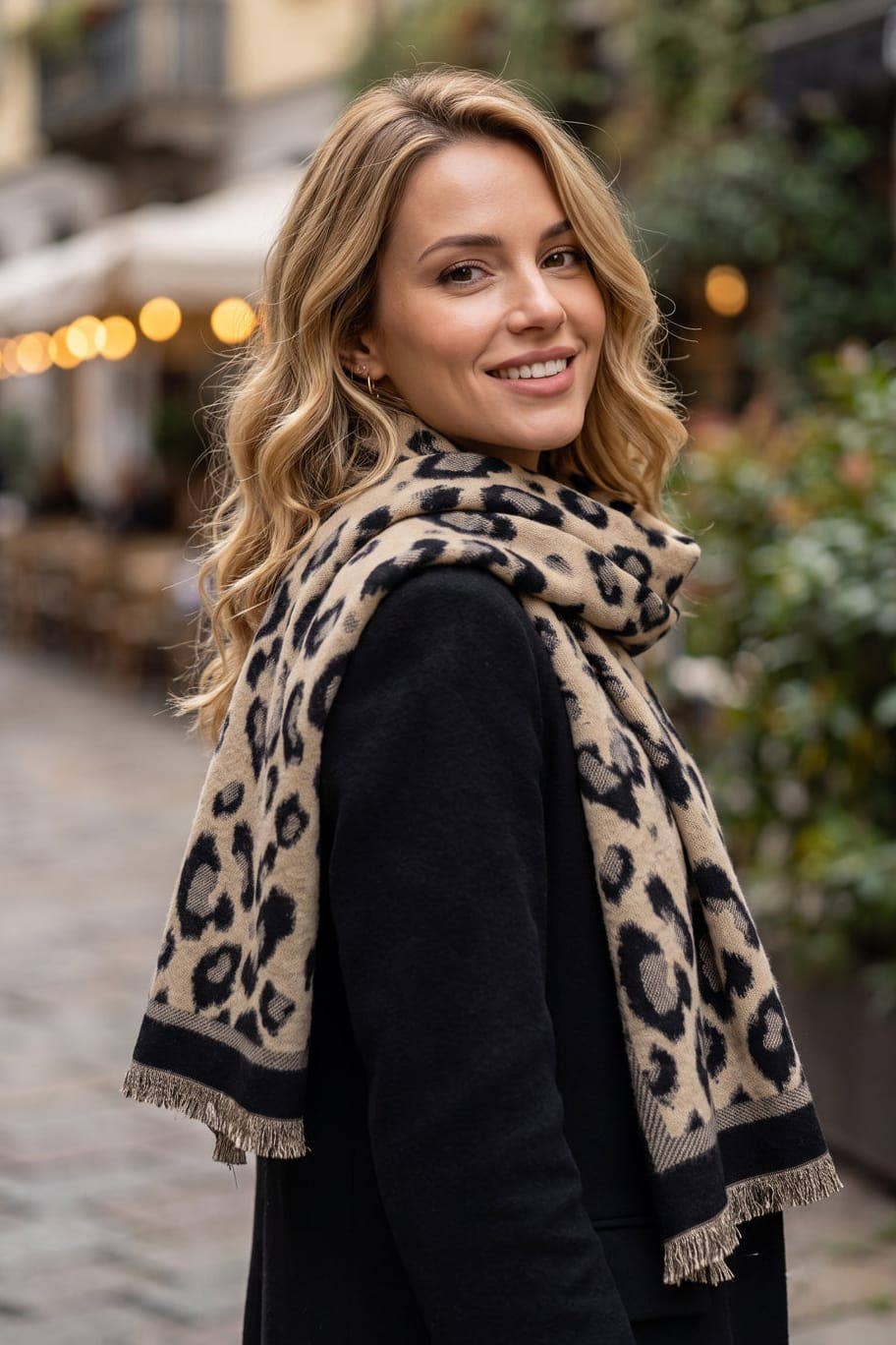 Leopard Reversible Fringe Scarf Wrap
