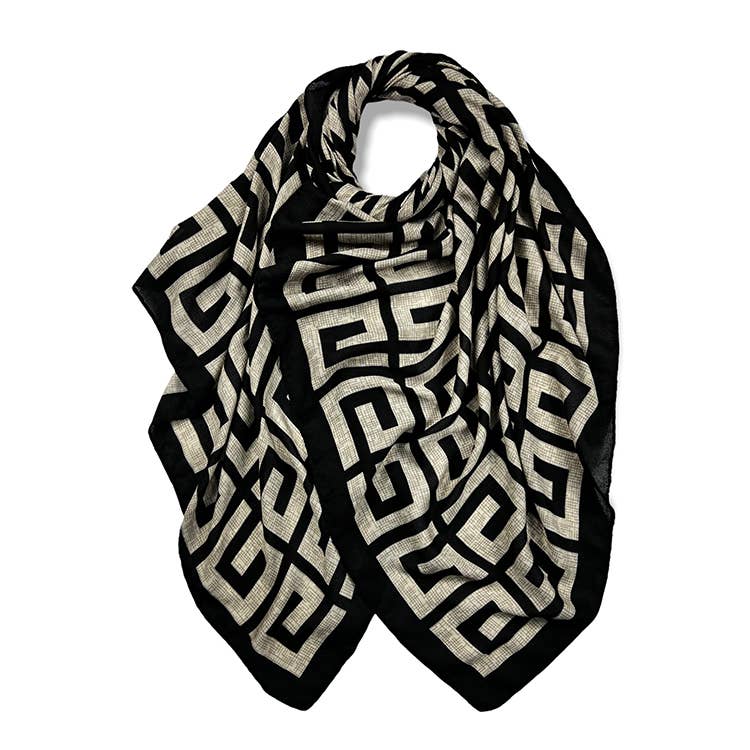 Maze print lightweight scarf (Black)