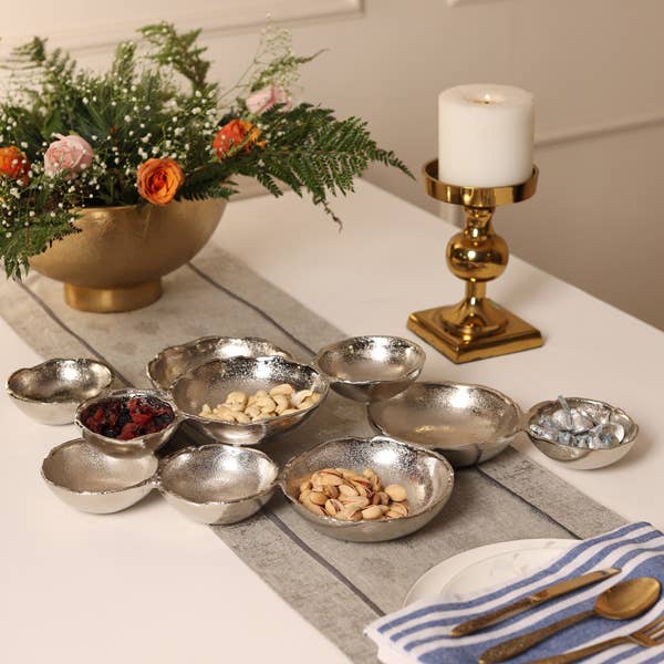 Silver Textured Aluminum 11-bowl Cluster Platter
