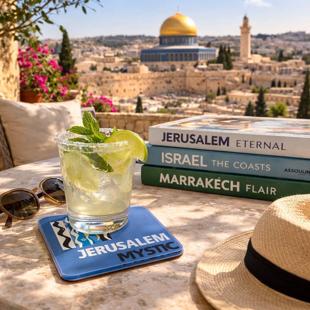 Bon Voyage Acrylic Coasters, Jerusalem with Holder