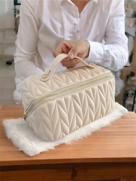 Trousse de maquillage tissée chic - Blanc