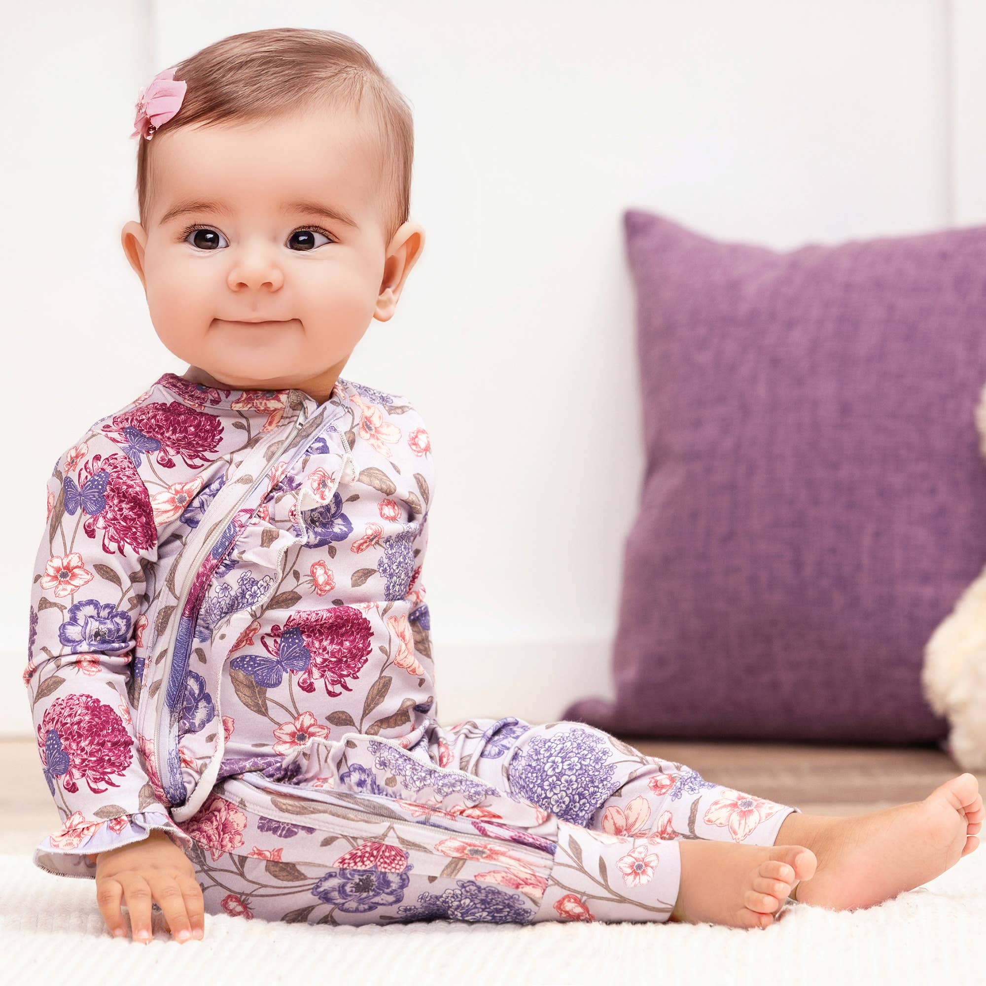 Floral bow Baby Zipper Sleeper