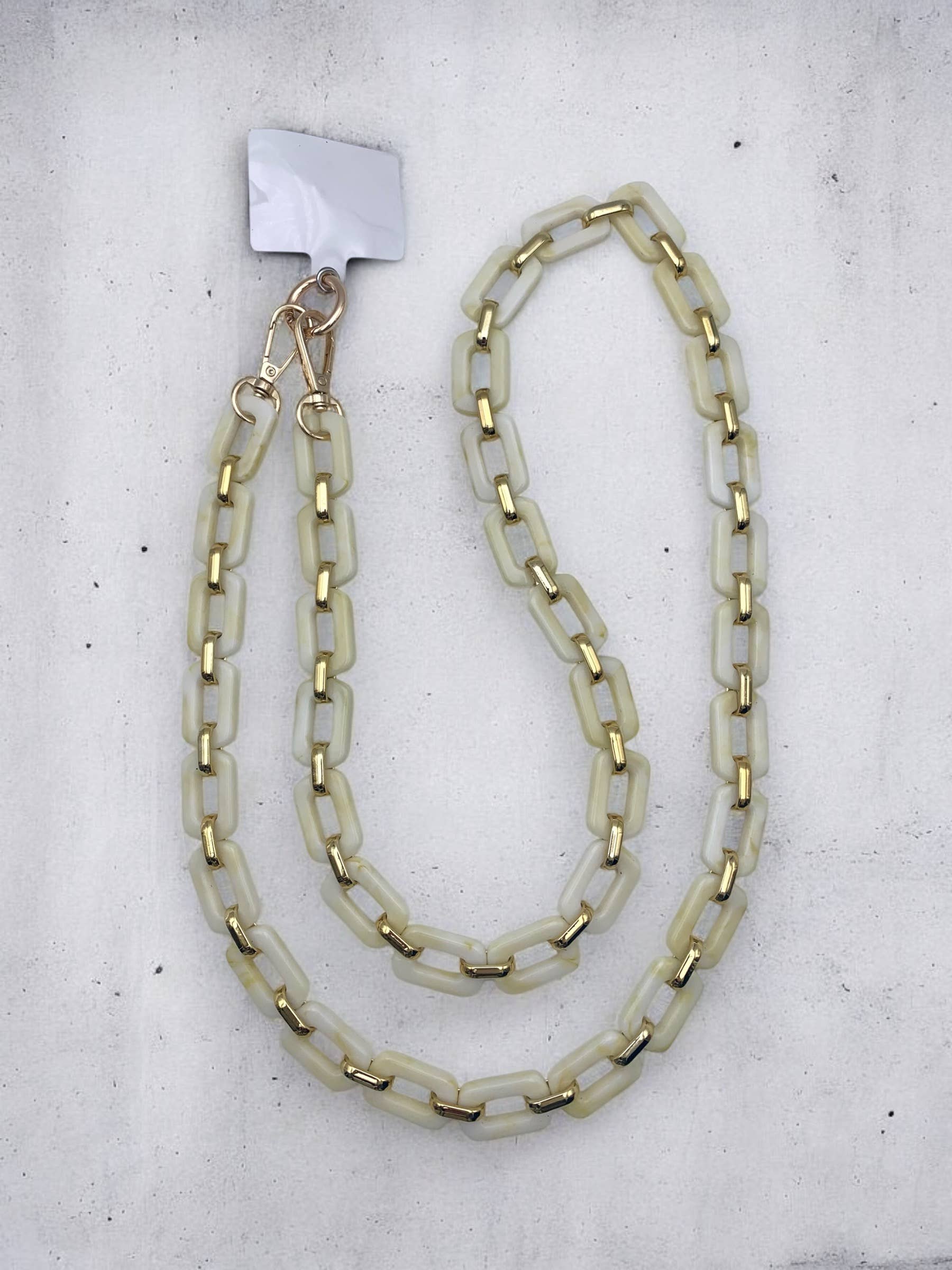 Beige and gold beaded long phone strap