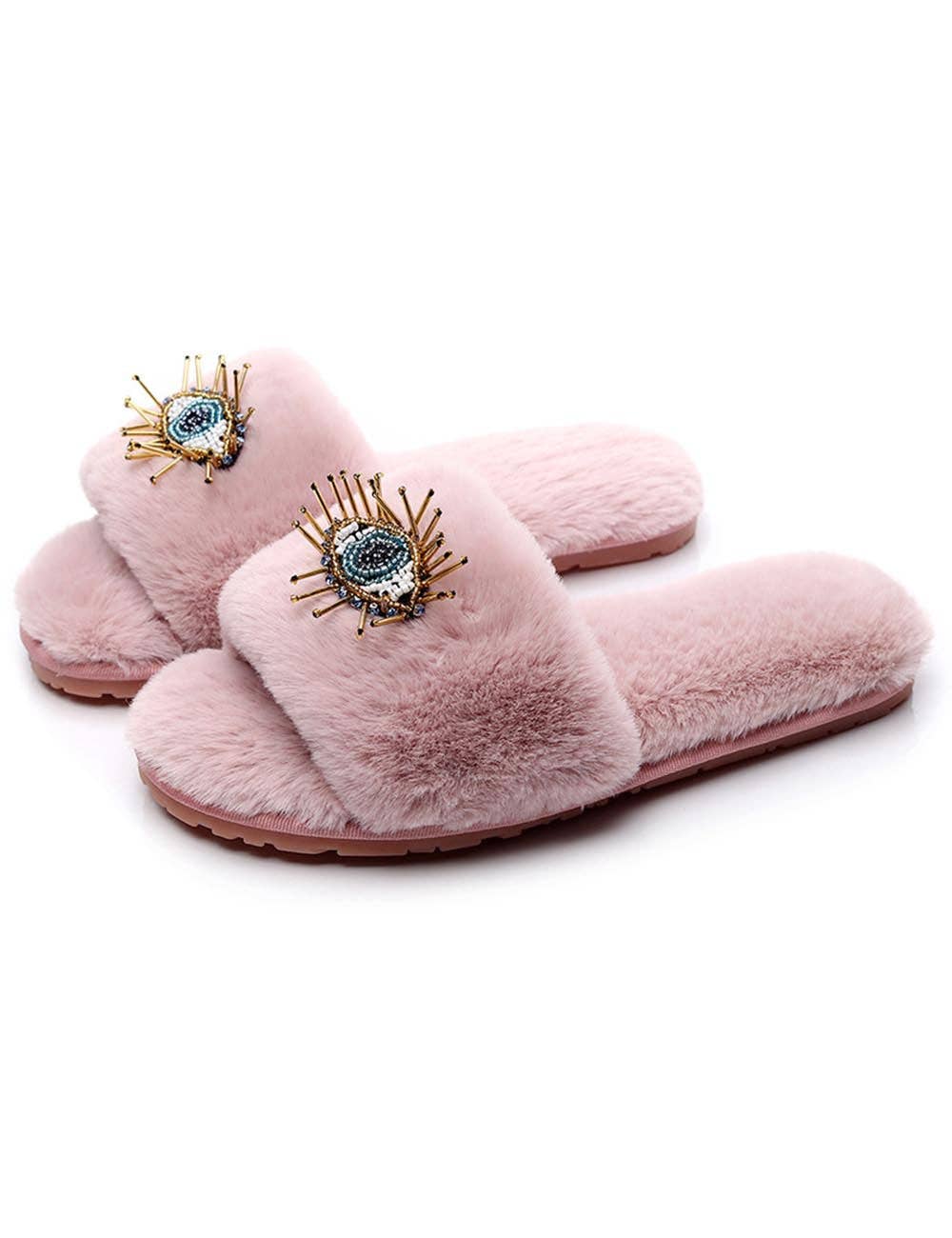 Soft Beaded Tassel Evil Eye Slippers