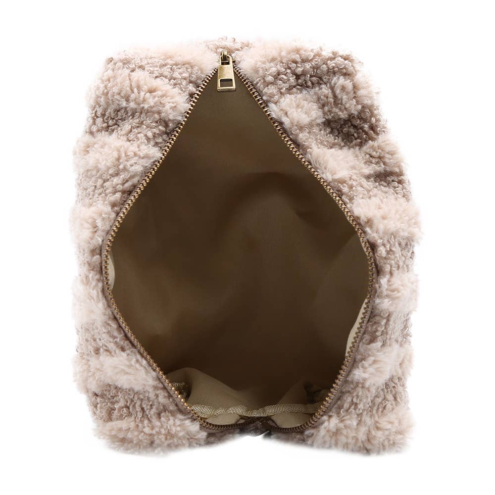 Stripe Sherpa Pouch Bag - khaki