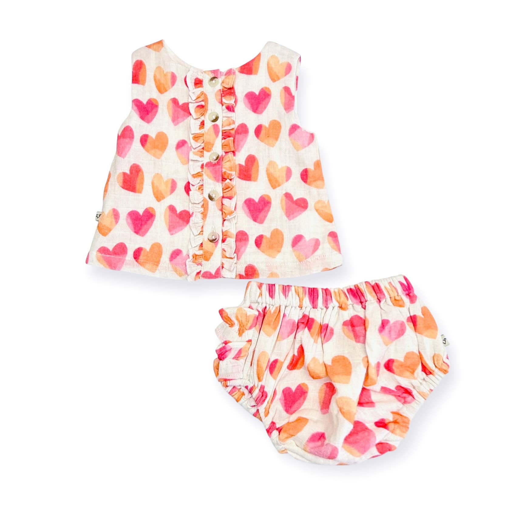 Hearts Button Front Baby Top + Ruffled Bloomer (organic)